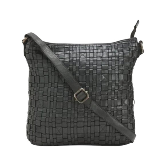VILENCA Handbags - VILENCA Grey Leather Irregular Woven Crossbody